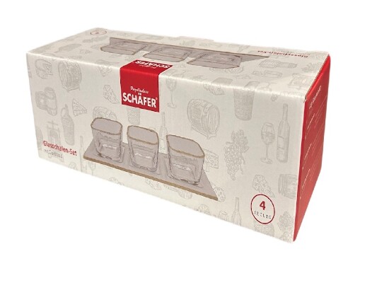 4tlg Glasschalen Set mit Goldrand Tablett 22,5cm schäle 6x4,5cm, 73 ml