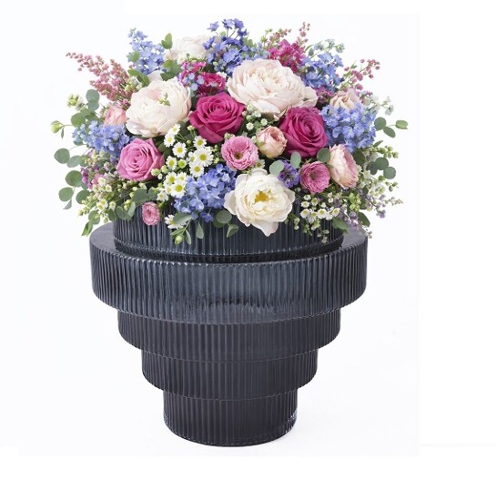 Vase Glas  Ø 32 x H 40 cm Stufen Blau