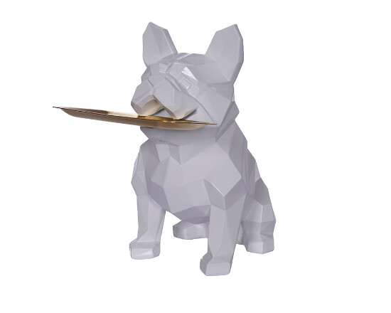 Dekofigur Hund mit Tablett weiß 28 cm Prego
