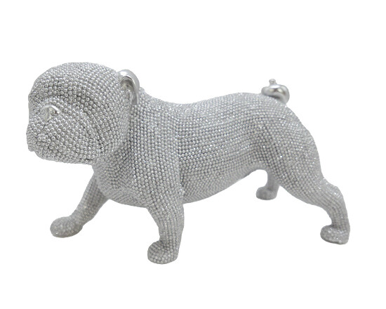 Dekofigur Hund stehend silber 28 cm Bulldog