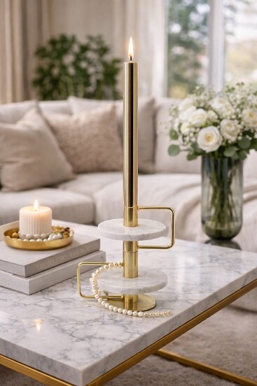 Kerzenständer Marmor Gold 22 cm weiß  Larica