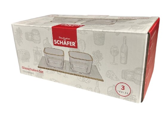 3tlg Glasschalen Set mit Goldrand Tablett 17 schäle 6x4,5cm, 73 m